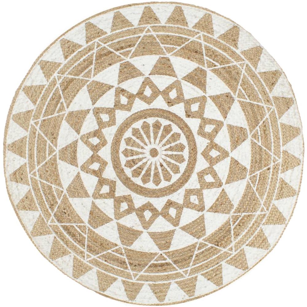 Tappeto Lavorato A Mano In Juta Con Stampa Bianca 150 Cm - Foto 1