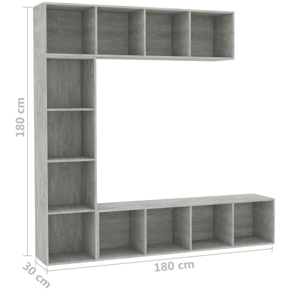 Set Mobili Libreria /Porta TV 3 pz Grigio Cemento 180x30x180 cm - Foto 11