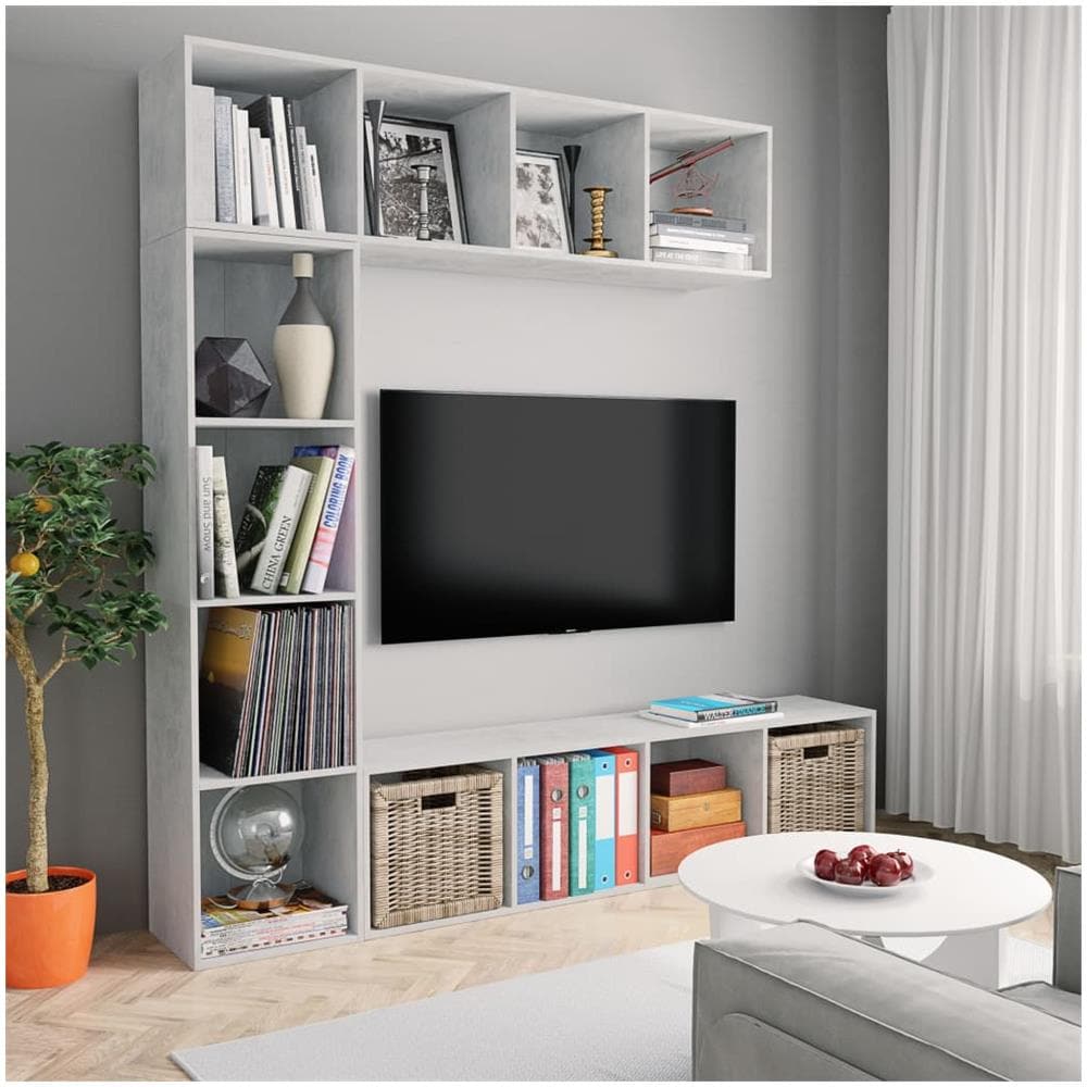 Set Mobili Libreria /Porta TV 3 pz Grigio Cemento 180x30x180 cm - Foto 1