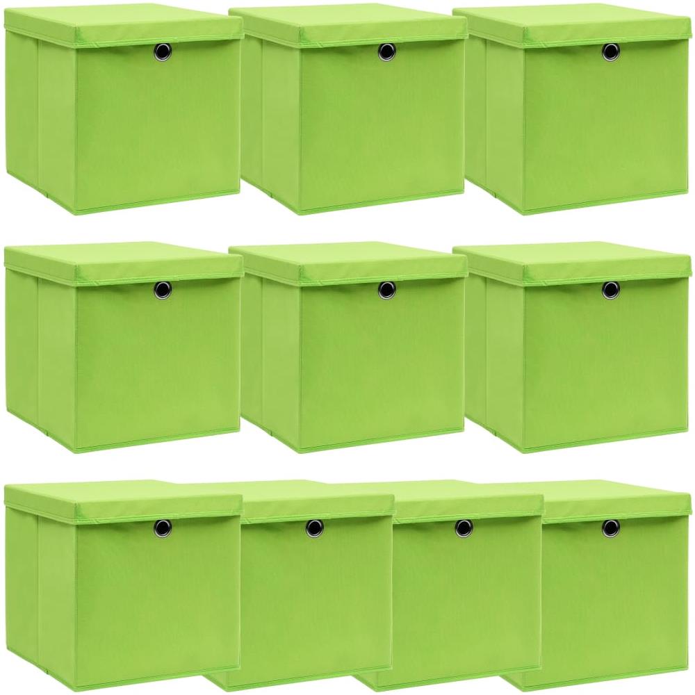 Scatole Portaoggetti con Coperchi 10pz Verdi 32x32x32cm Tessuto - Foto 1