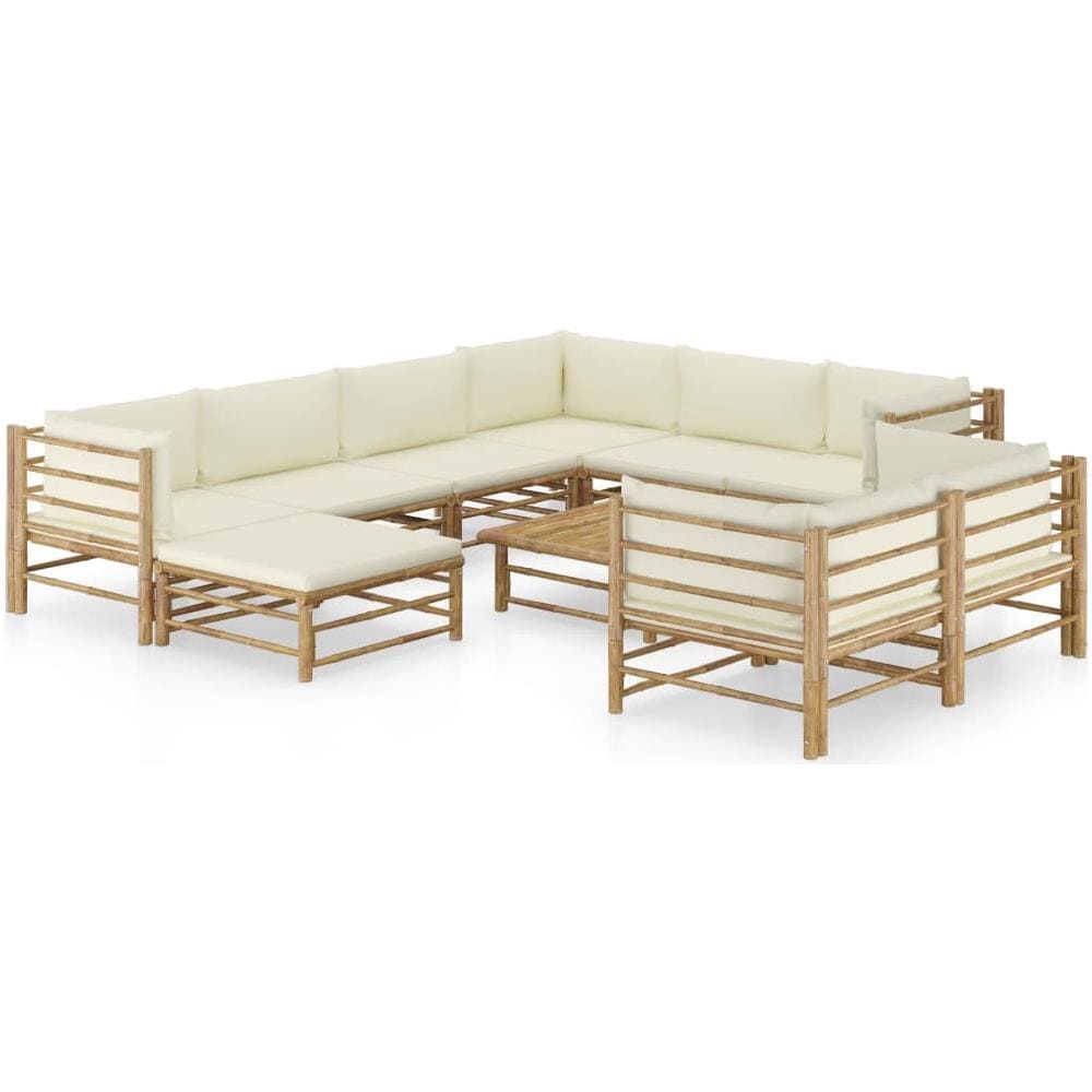 Set Divani Da Giardino 10 Pz Con Cuscini Bianco Crema In Bamb? - Foto 1