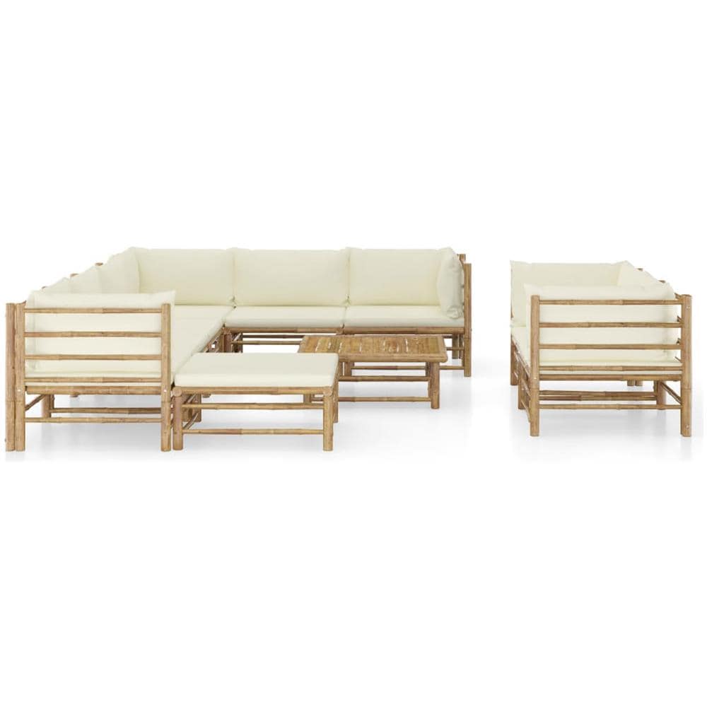Set Divani Da Giardino 10 Pz Con Cuscini Bianco Crema In Bamb? - Foto 2