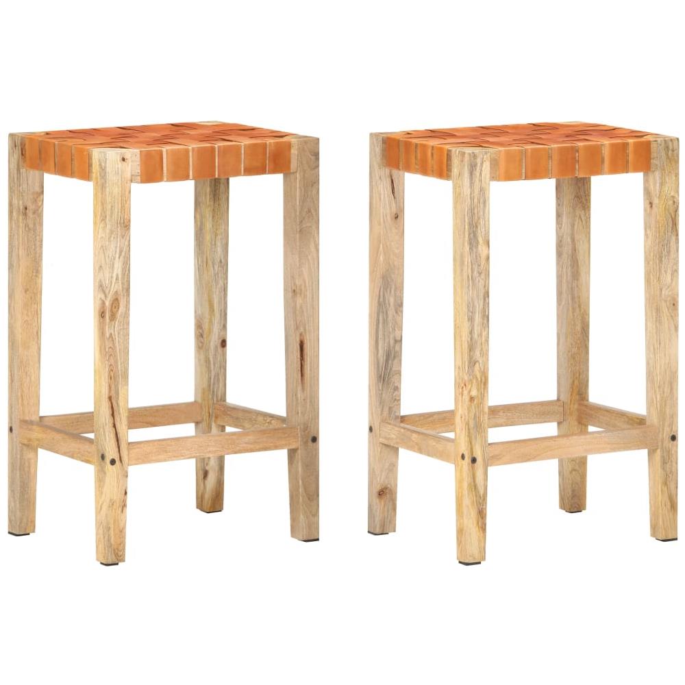 Sgabelli Da Bar 2 Pz Marroni In Vera Pelle 75 Cm - Foto 1
