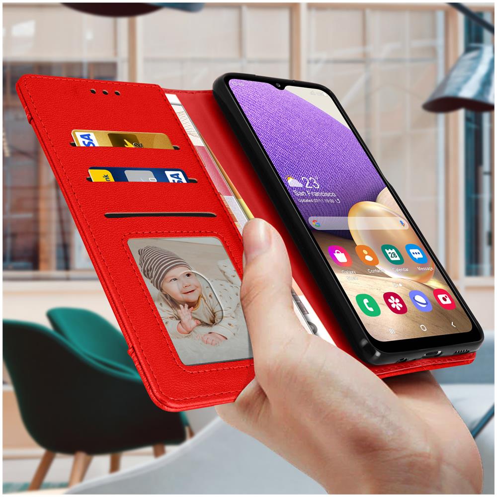 Custodia A Portafoglio Samsung Galaxy A32 5g Multiscomparto Supporto Video Rossa - Foto 2