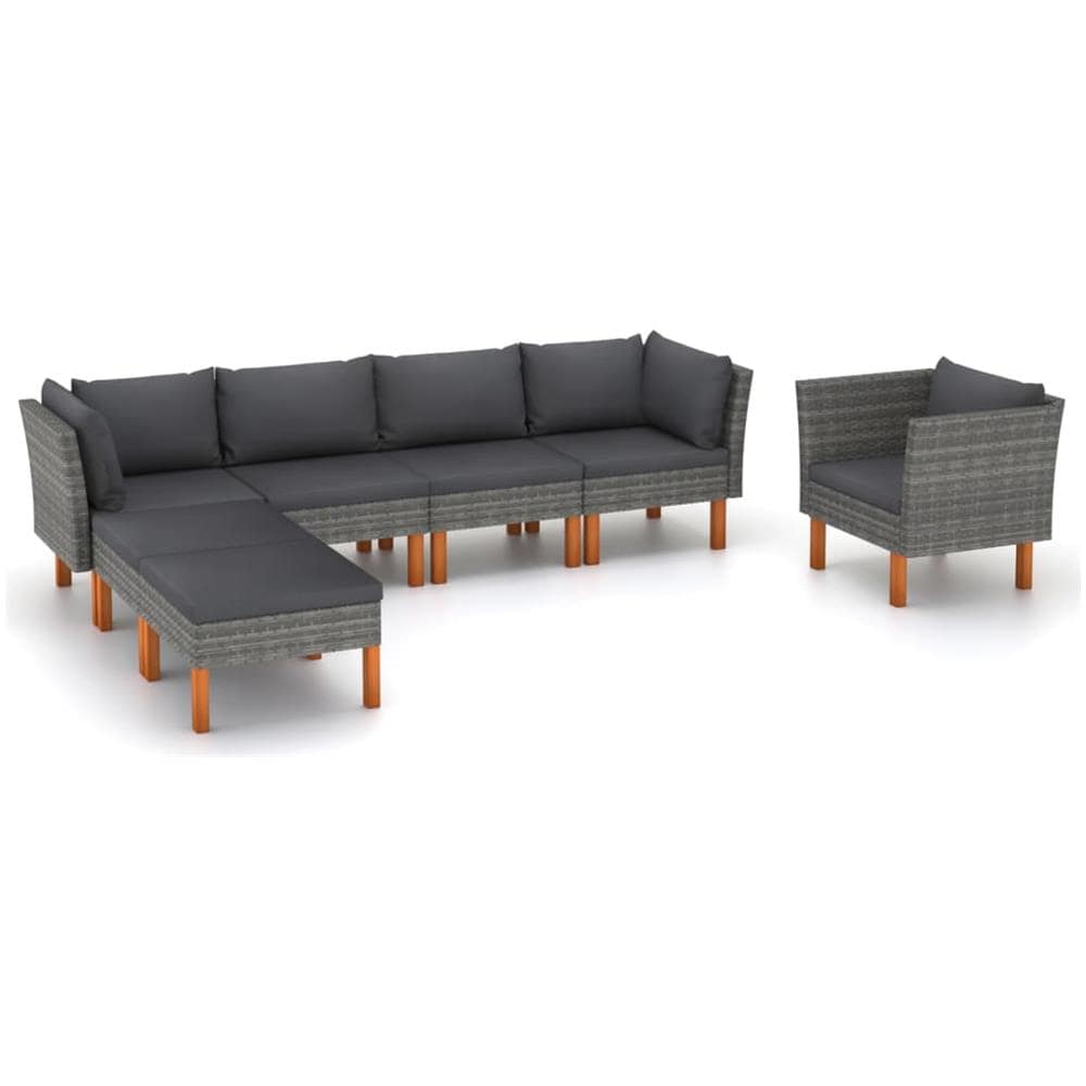 Set Divani Da Giardino 7pz Polyrattan Legno Di Eucalipto Grigio - Foto 1