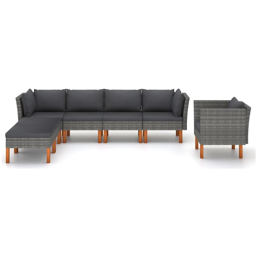 Set Divani Da Giardino 7pz Polyrattan Legno Di Eucalipto Grigio - Foto 2