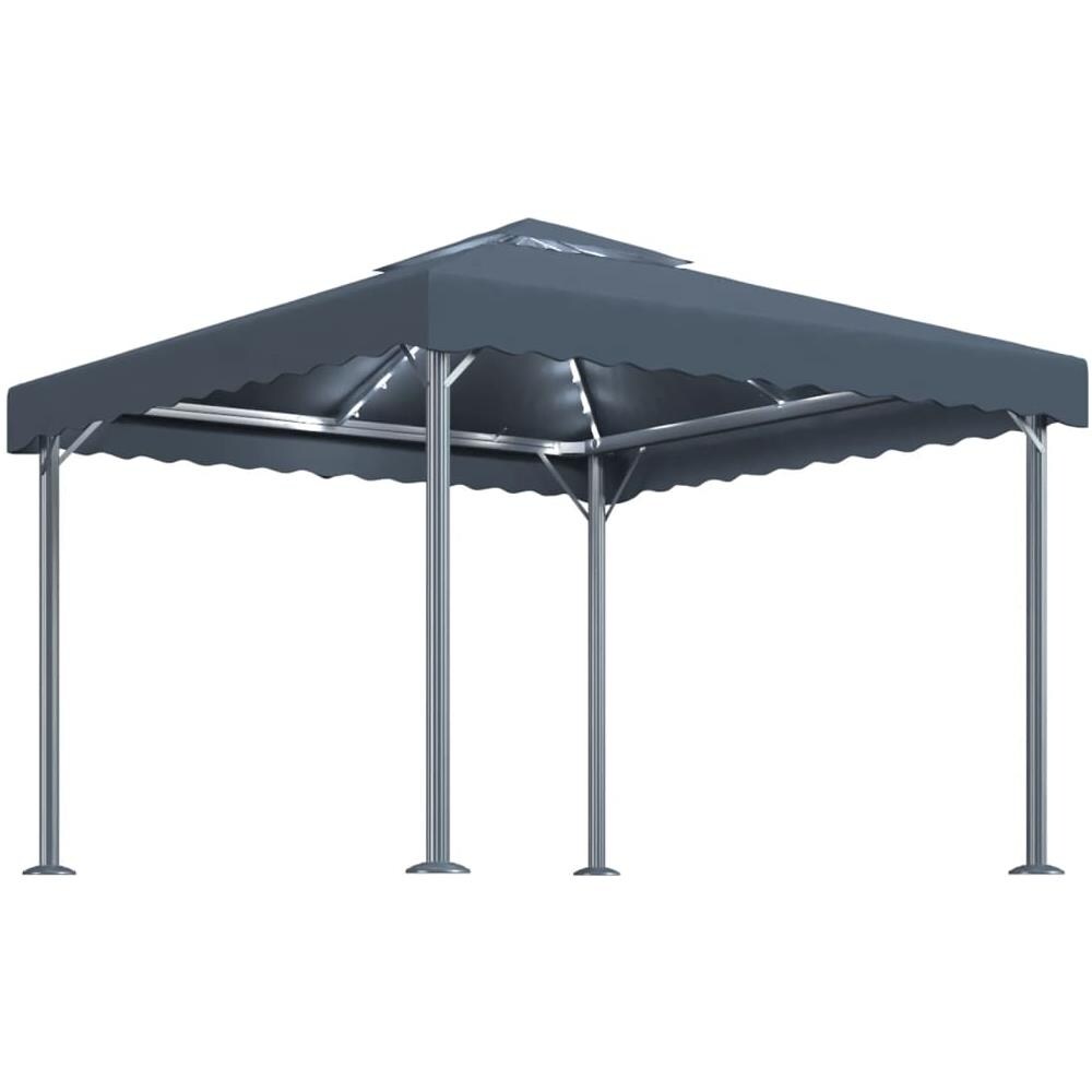 Gazebo Con Stringa Di Luci Led 300x300 Cm Antracite Alluminio - Foto 2
