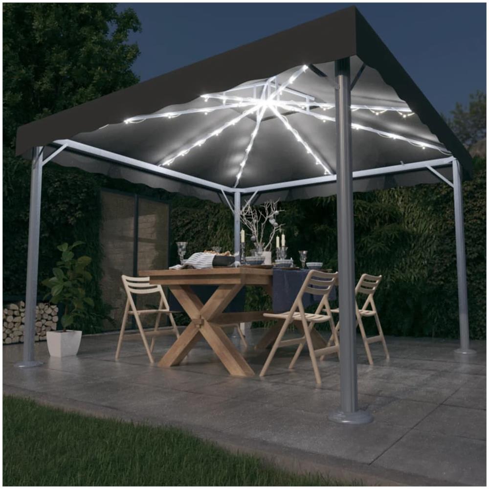 Gazebo Con Stringa Di Luci Led 300x300 Cm Antracite Alluminio - Foto 1