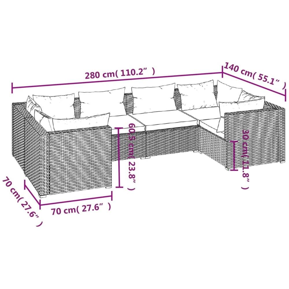 Set Divani Da Giardino 6 Pz Con Cuscini In Polyrattan Marrone - Foto 2