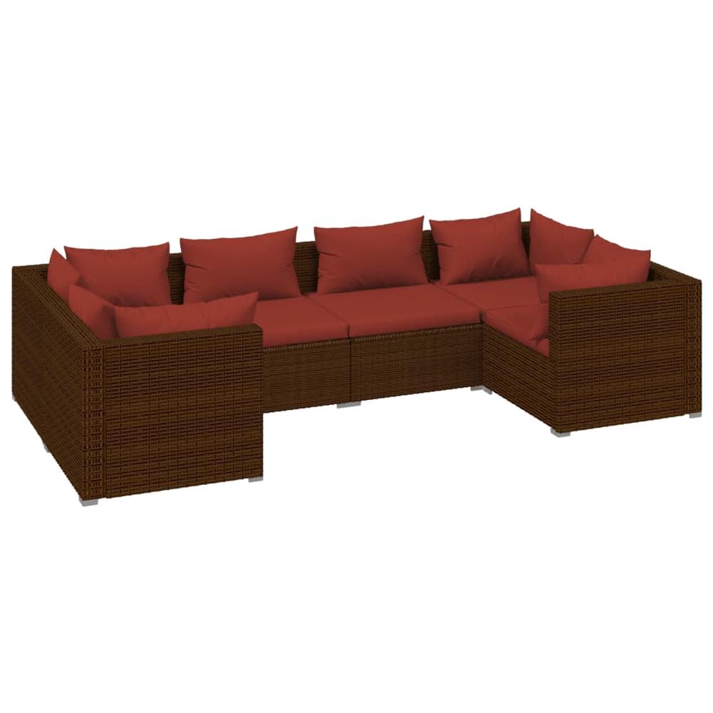 Set Divani Da Giardino 6 Pz Con Cuscini In Polyrattan Marrone - Foto 1