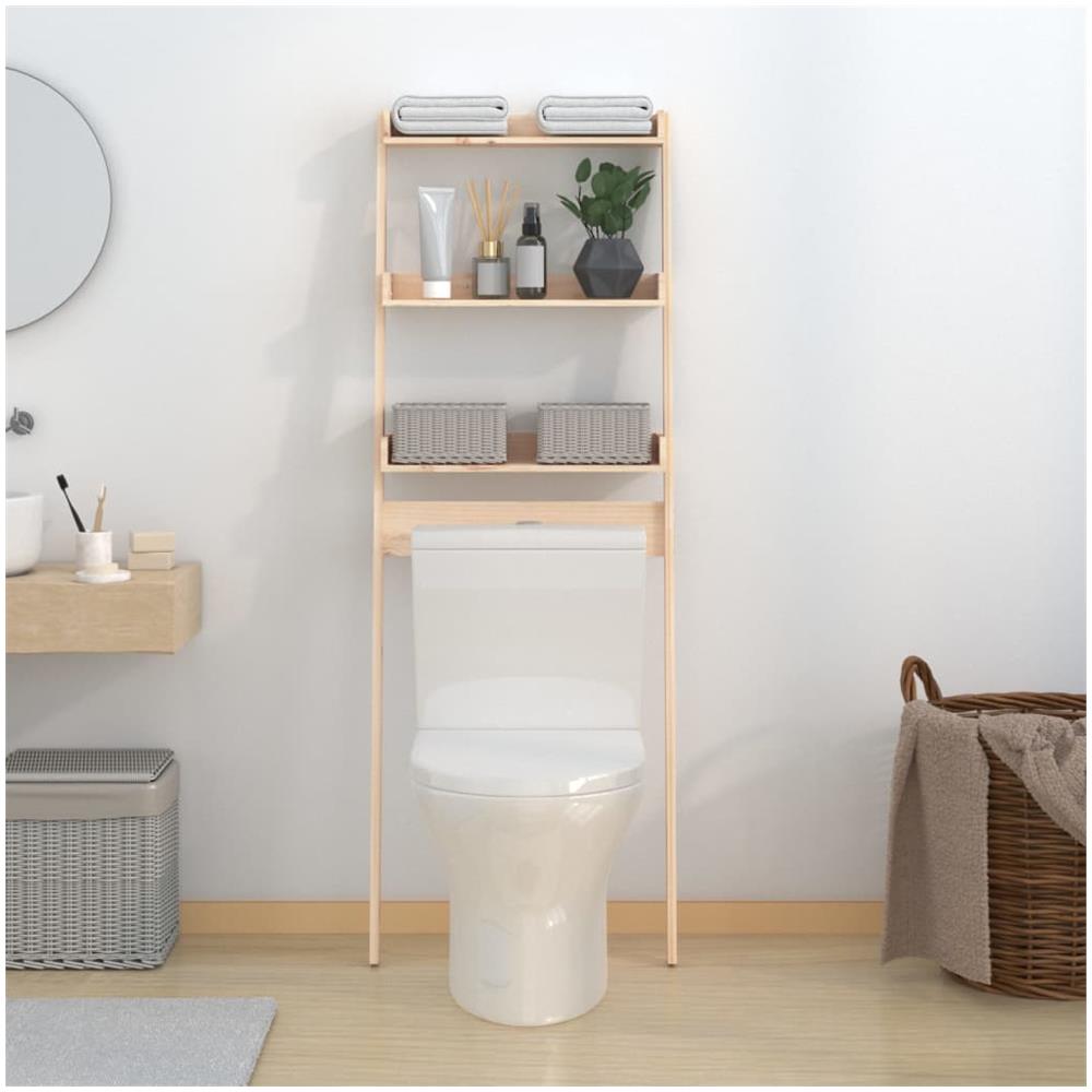 Rastrelliera Da Bagno 63,5x32x179 Cm In Legno Massello Di Pino - Foto 3