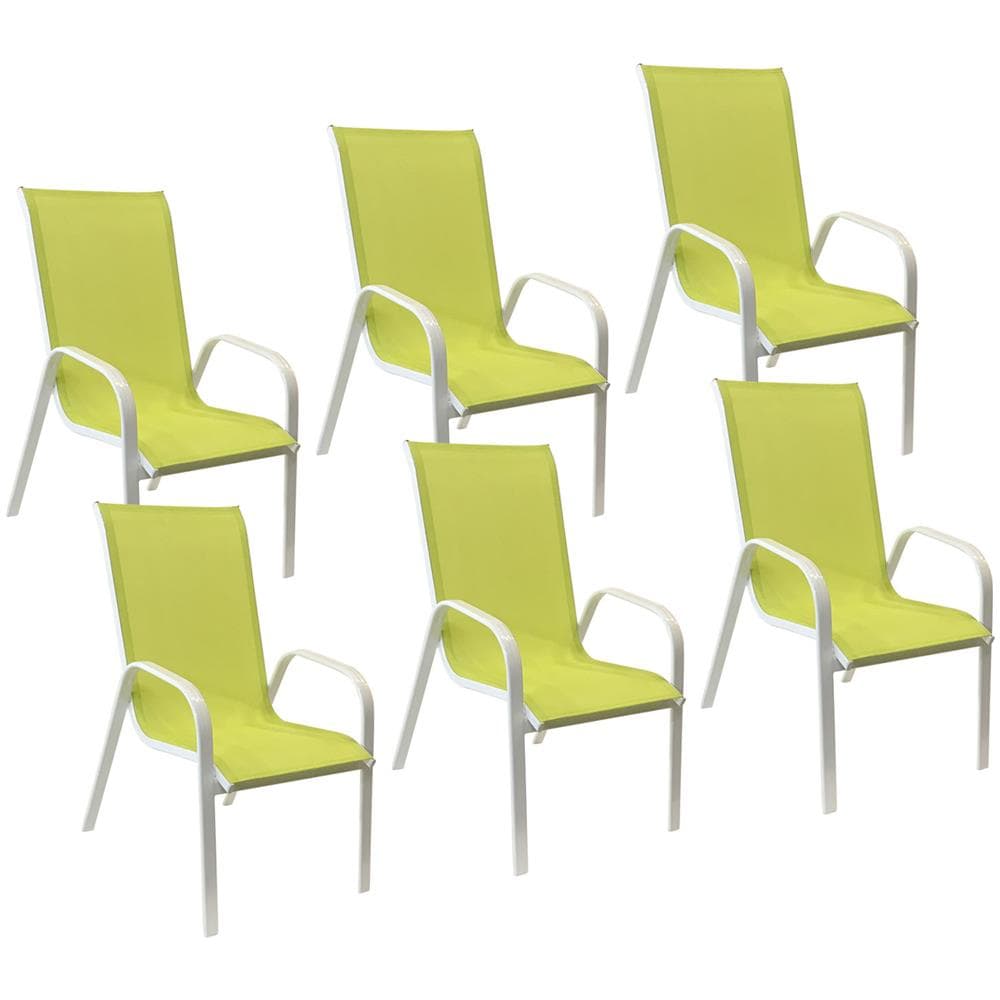 Set Di 6 Sedie Marbella In Textilene Verde - Alluminio Bianco - Foto 1