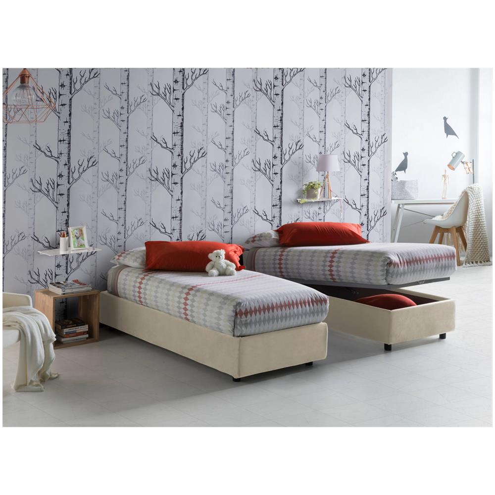 Letto Singolo Asia, Letto Contenitore Con Rivestimento In Tessuto, 100% Made In Italy, Apertura Frontale, Adatto Per Materasso Cm 80x190, Beige - Foto 1