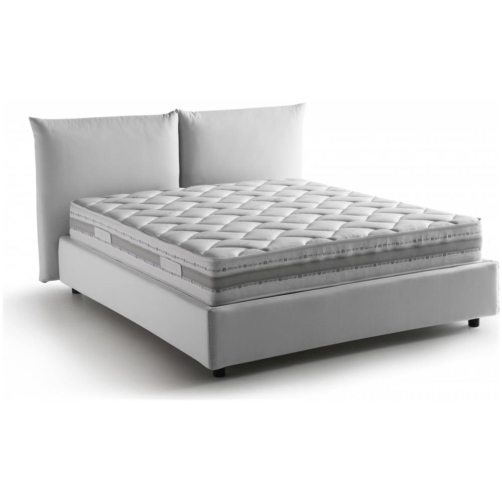 Letto Matrimoniale Cristel, Letto Contenitore Con Rivestimento In Tessuto, 100% Made In Italy, Apertura Frontale, Con Materasso Cm 160x190 Incluso, Bianco - Foto 2