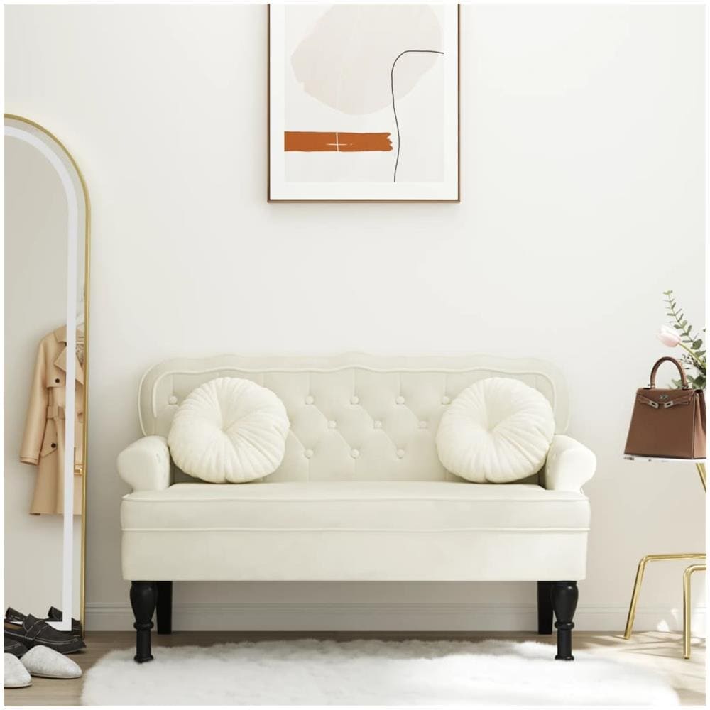 Panca Con Schienale Crema 119,5x64,5x75 Cm In Velluto - Foto 1