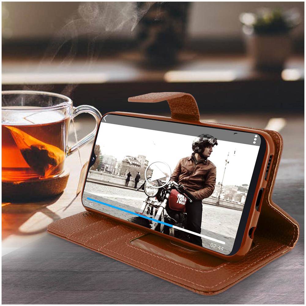 Custodia Galaxy A20e Portafoglio Supporto Video Cover Soft Touch - Marrone - Foto 5