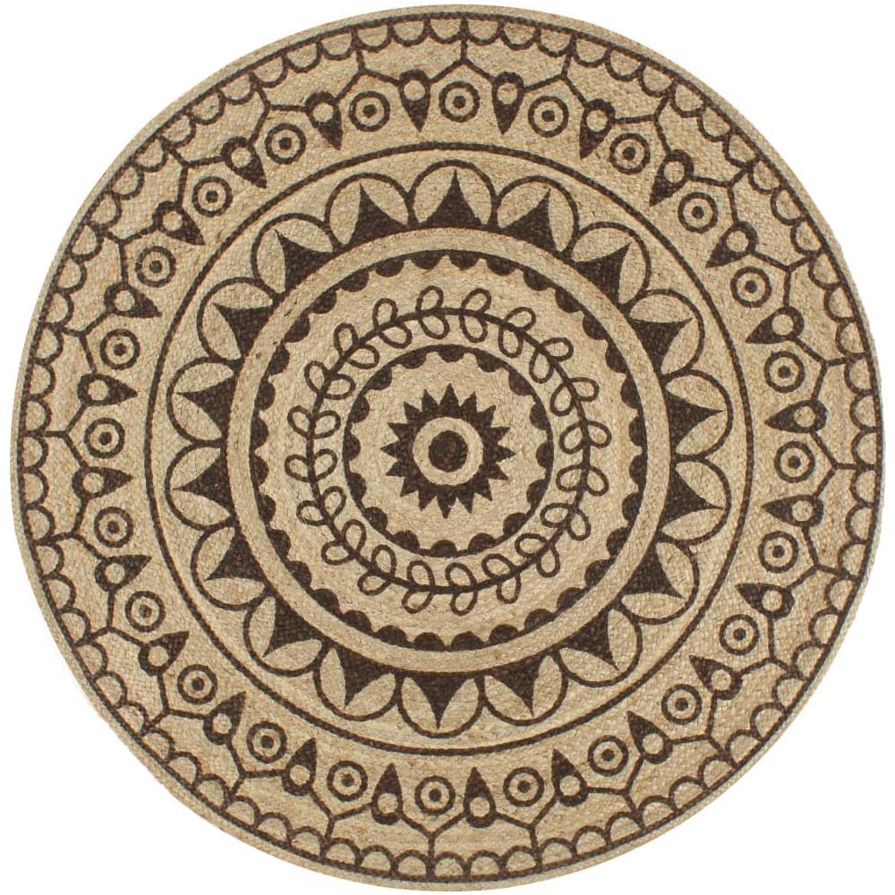 Tappeto Lavorato A Mano In Juta Con Stampa Marrone Scuro 150 Cm - Foto 1