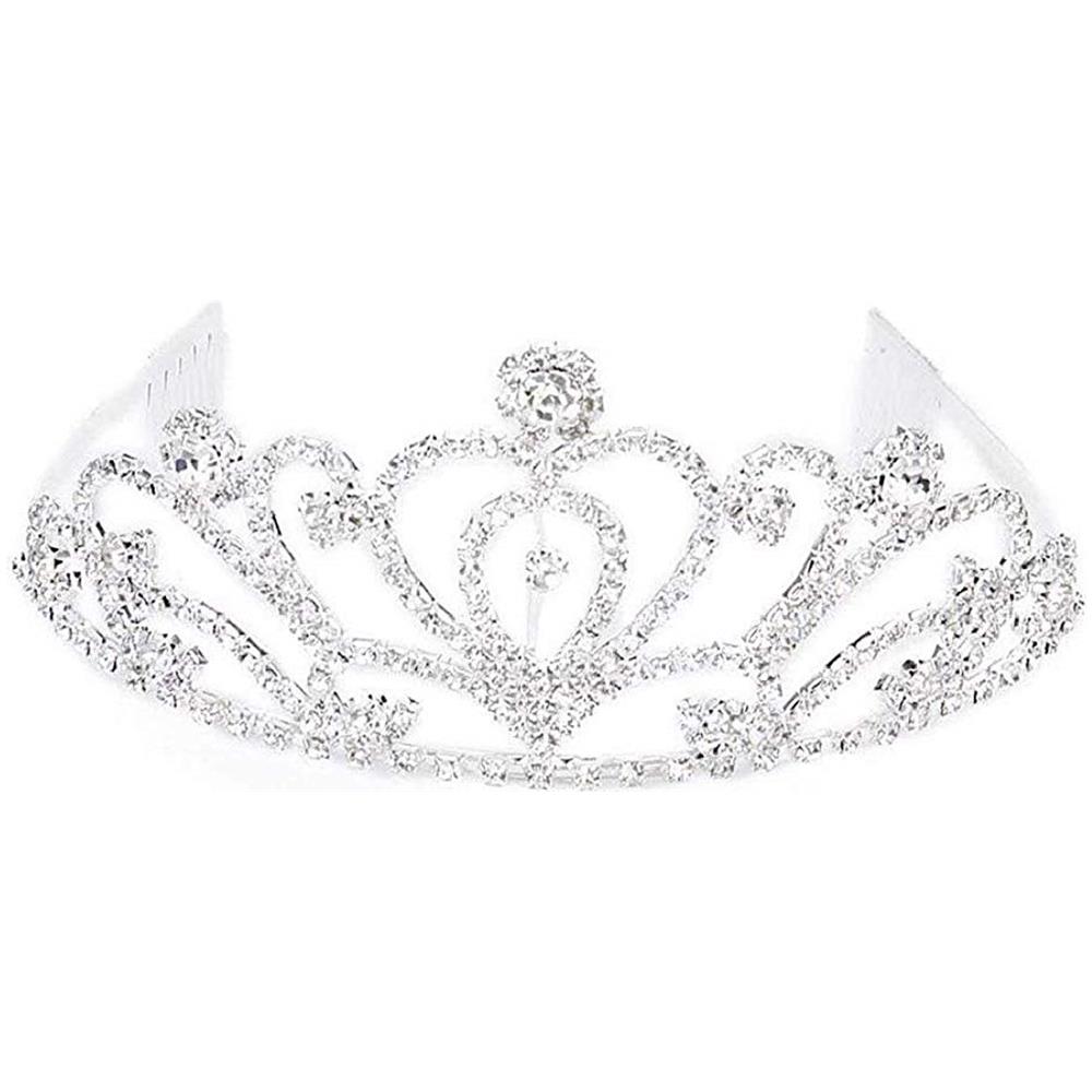 PICCOLI MONELLI Corona Sposa Matrimonio Strass coroncina diadema Tiara a Cerchietto per Acconciature Capelli Stile Principessa Colore Argento