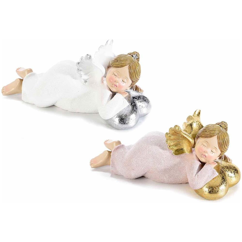 Set 2 Angioletti Natalizi In Resina Da Appoggiare Decorazione Natalizia Per La Casa - Foto 1