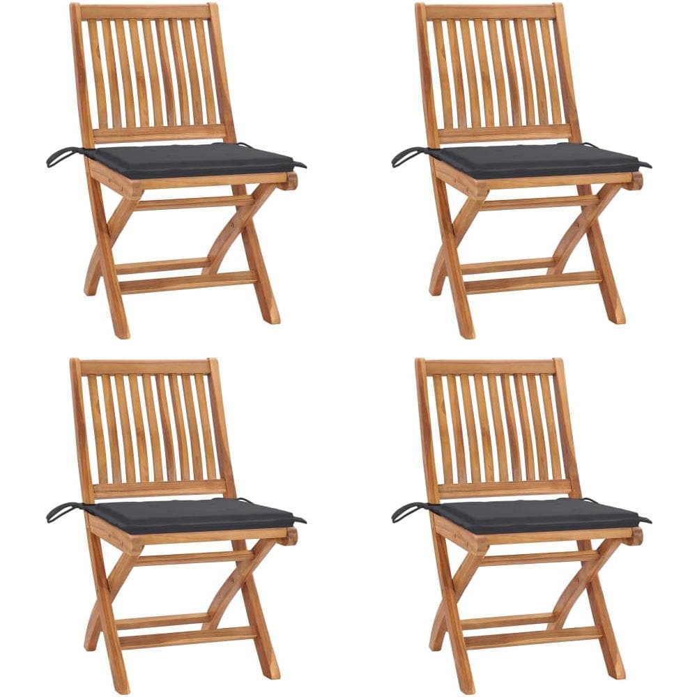 Sedie da Giardino Pieghevoli con Cuscini 4 pz Massello di Teak - Foto 1
