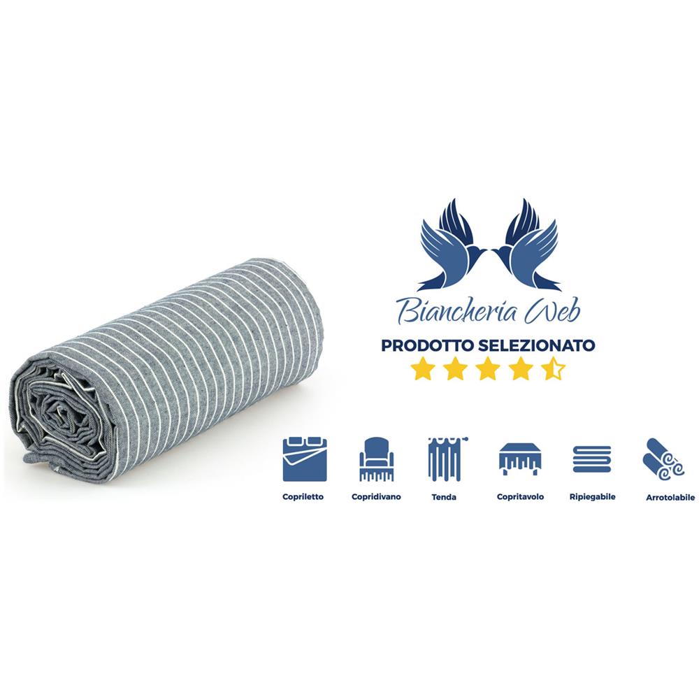 Telo Arredo Granfoulard Copritutto Cotone Made Italy Vari Disegni Arredatutto Copriletto Multiuso 2 Piazze Lord Blu - Foto 2