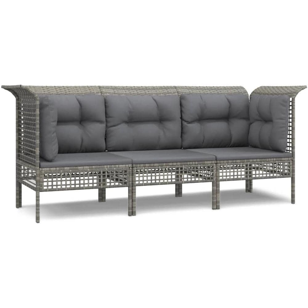 Set Divani Da Giardino 3 Pz Con Cuscini In Polyrattan Grigio - Foto 2