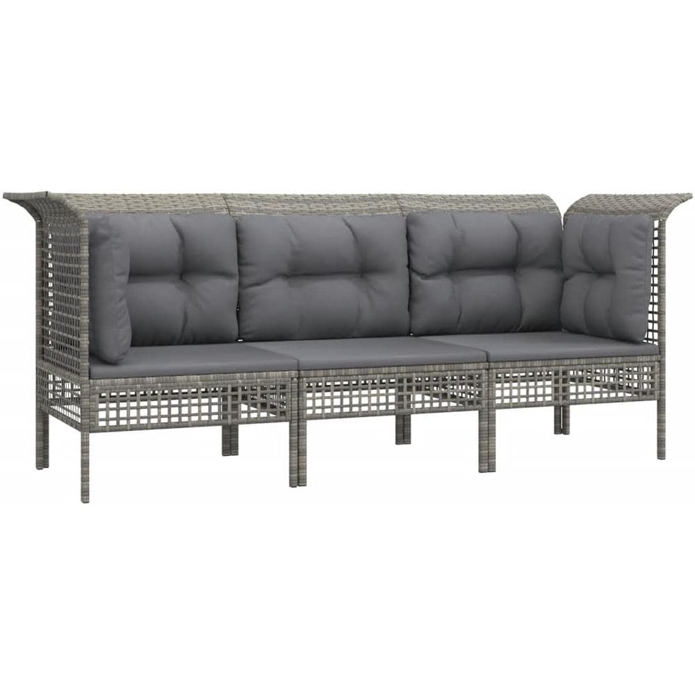 Set Divani Da Giardino 3 Pz Con Cuscini In Polyrattan Grigio - Foto 3