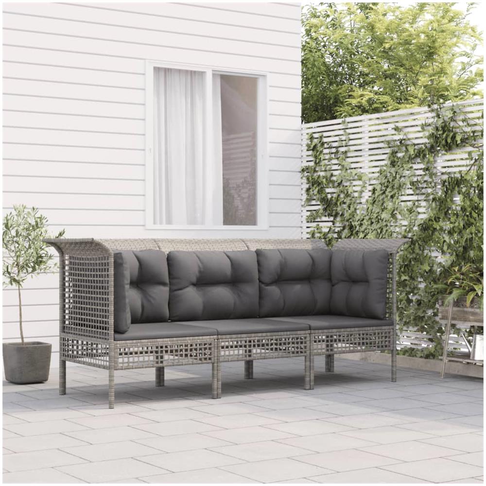 Set Divani Da Giardino 3 Pz Con Cuscini In Polyrattan Grigio - Foto 1