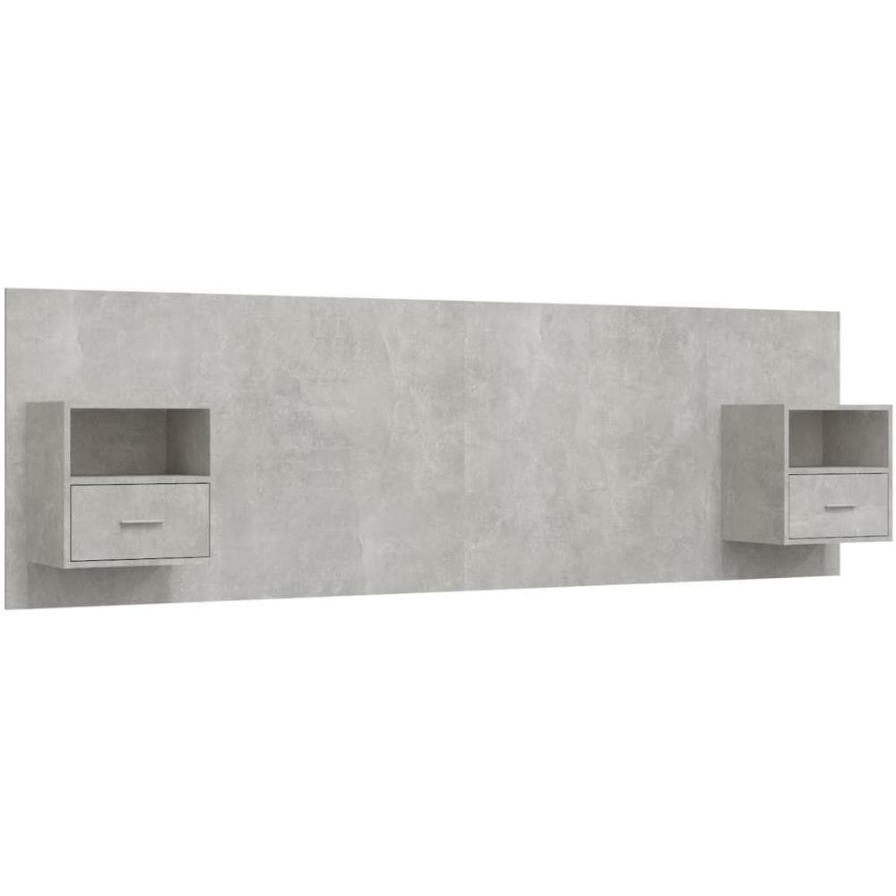 Testiera Letto Con Comodini In Legno Multistrato Grigio Cemento - Foto 2