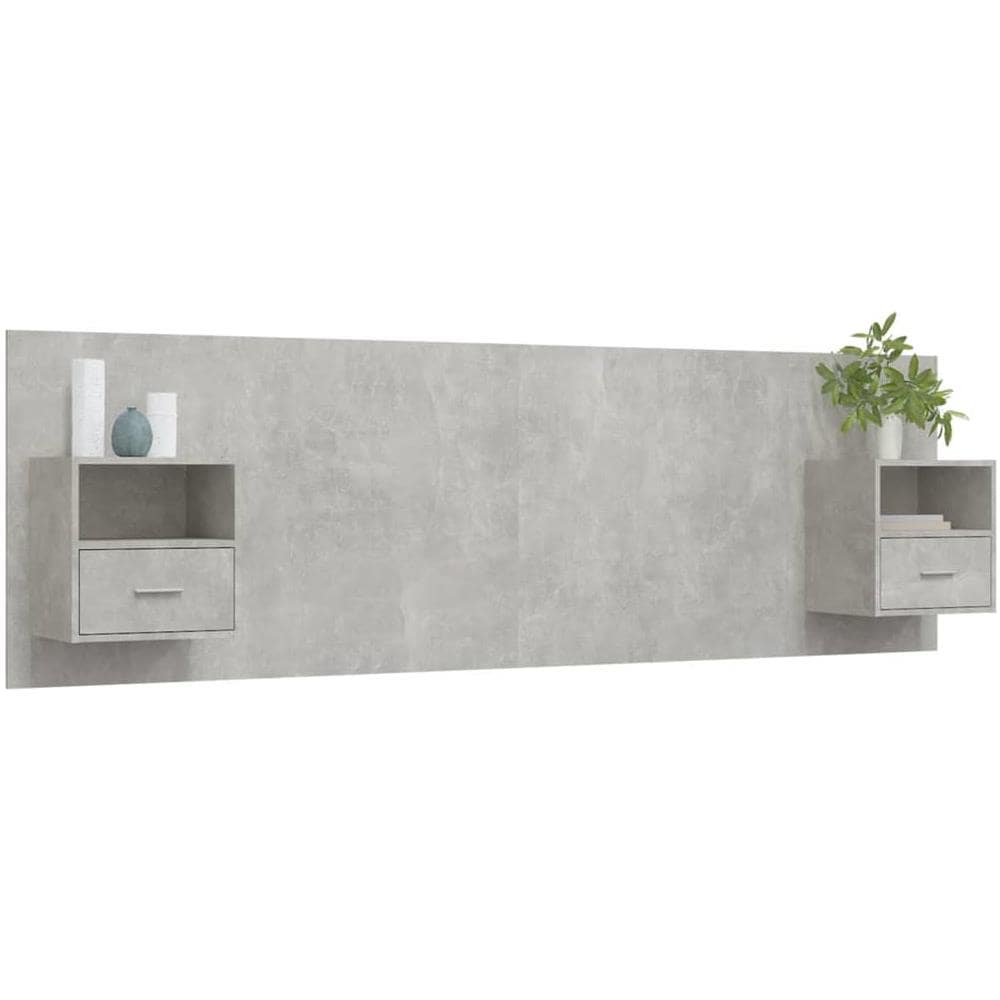 Testiera Letto Con Comodini In Legno Multistrato Grigio Cemento - Foto 3