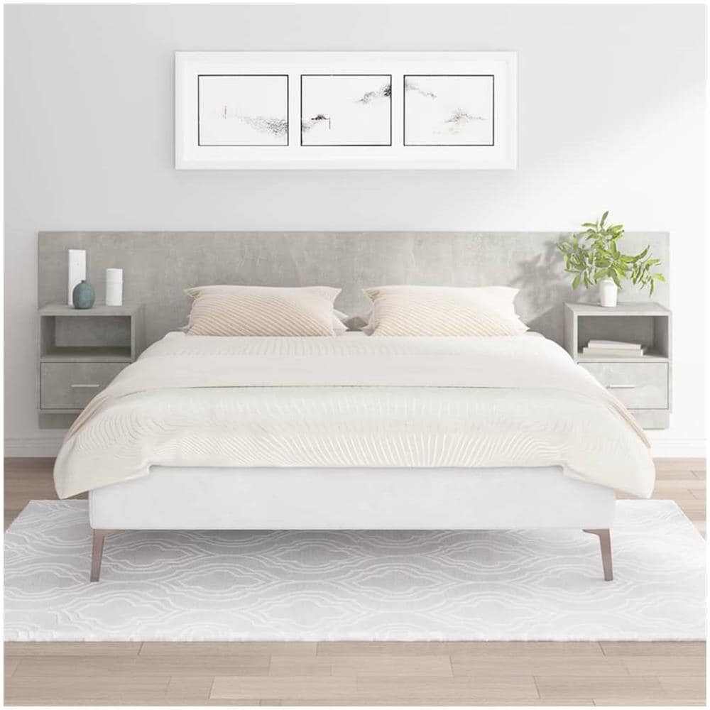 Testiera Letto Con Comodini In Legno Multistrato Grigio Cemento - Foto 1