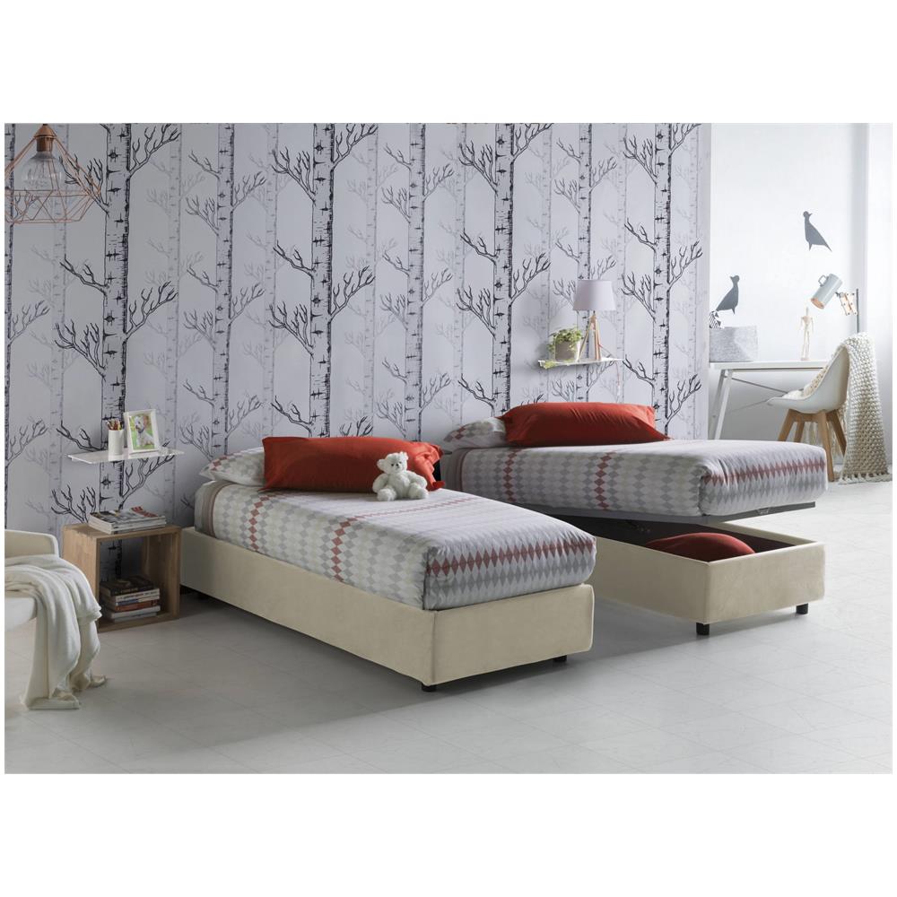 Letto Singolo Amelia, Letto Contenitore Con Rivestimento In Tessuto, 100% Made In Italy, Apertura Frontale, Con Materasso Cm 80x190 Incluso, Beige - Foto 1