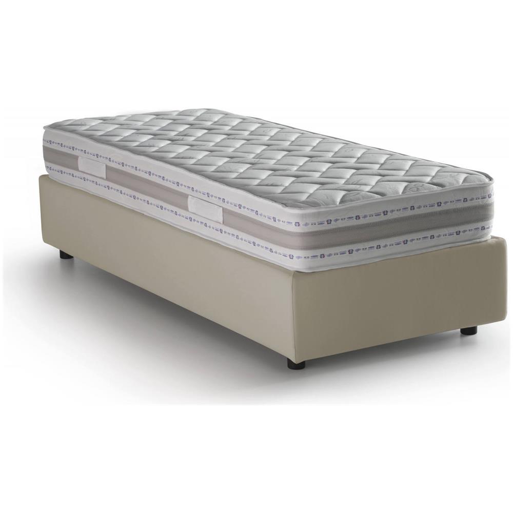 Letto Singolo Amelia, Letto Contenitore Con Rivestimento In Tessuto, 100% Made In Italy, Apertura Frontale, Con Materasso Cm 80x190 Incluso, Beige - Foto 2