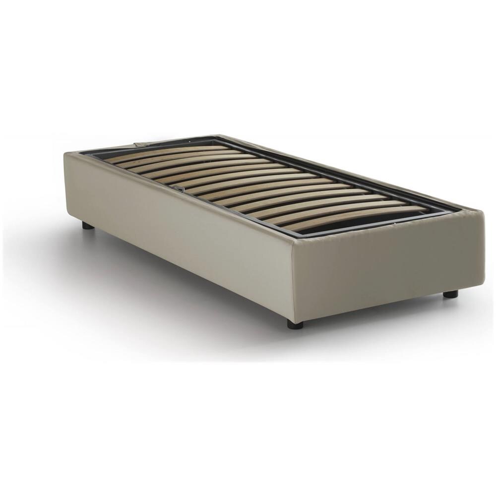 Letto Singolo Amelia, Letto Contenitore Con Rivestimento In Tessuto, 100% Made In Italy, Apertura Frontale, Con Materasso Cm 80x190 Incluso, Beige - Foto 3