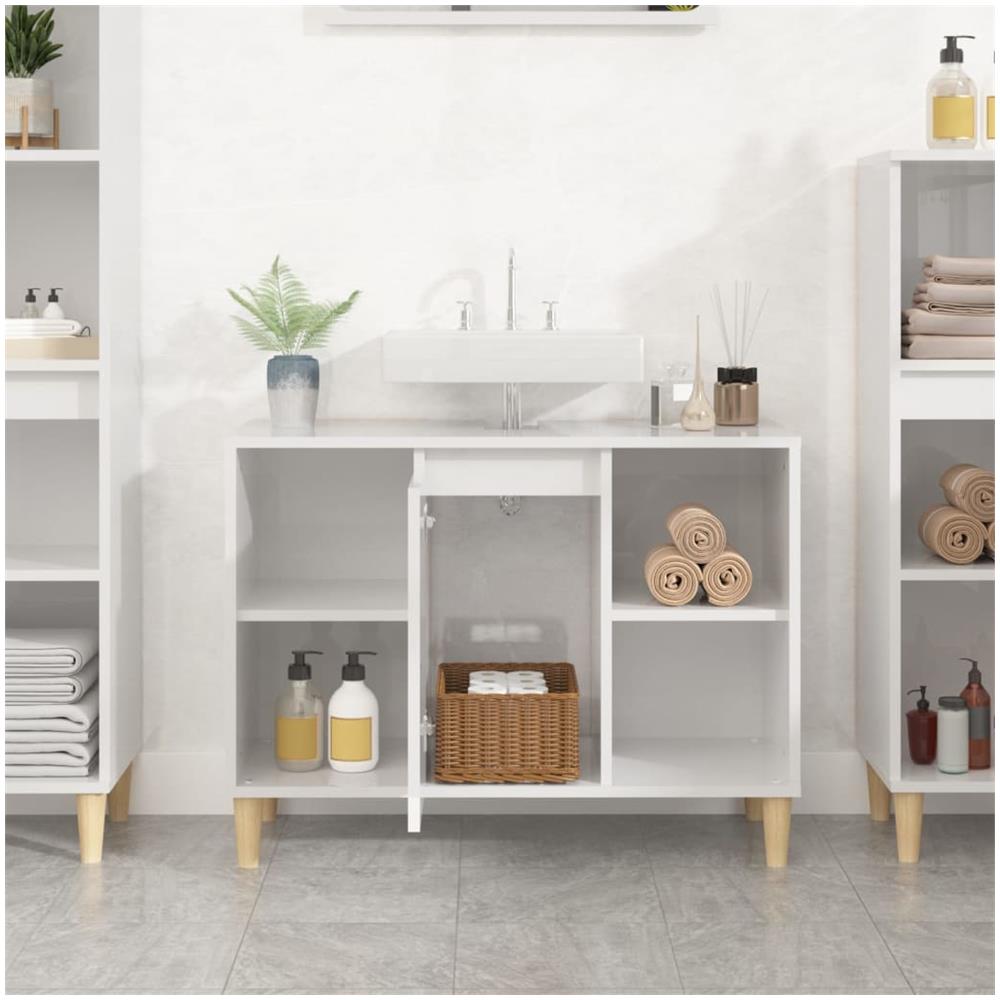 Mobile Lavabo Bianco Lucido 80x33x60 Cm In Legno Multistrato - Foto 3