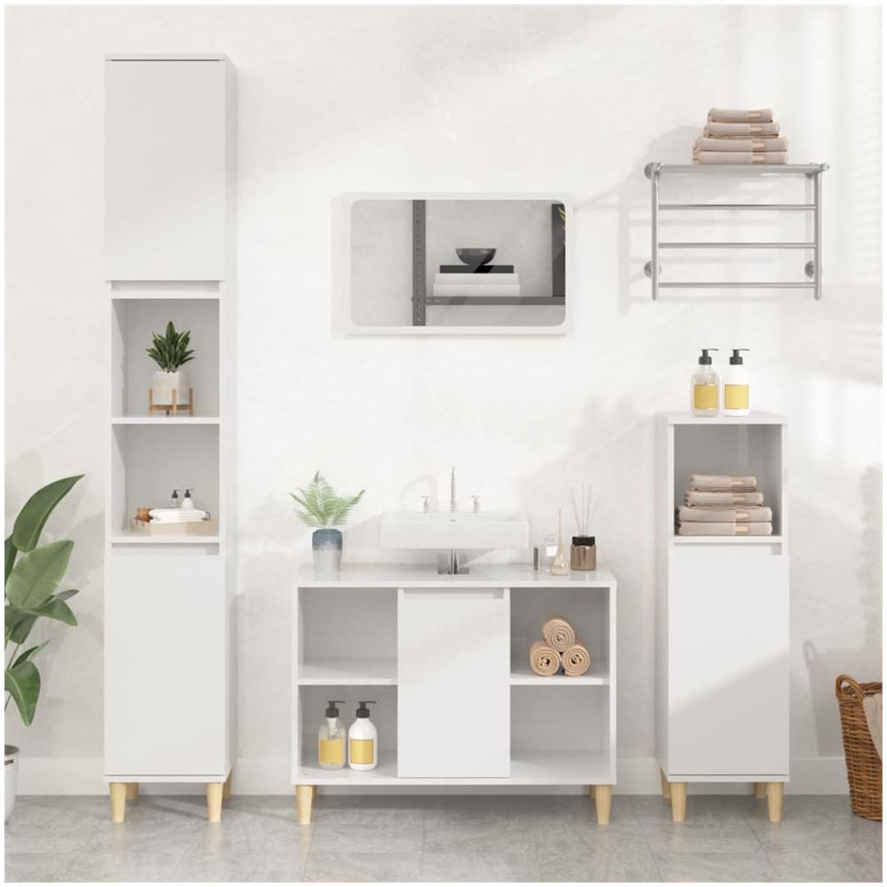 Mobile Lavabo Bianco Lucido 80x33x60 Cm In Legno Multistrato - Foto 1