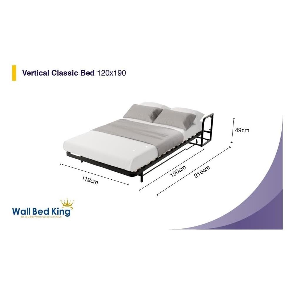 Letto a Scomparsa Verticale Classic 120 x 190 - Meccanismo a Pistone a Gas, Supporta fino a 300kg, Design Salva-spazio, Montaggio Facile, Compatibile con Materassi (Spessore Fino a 30cm) - Foto 2