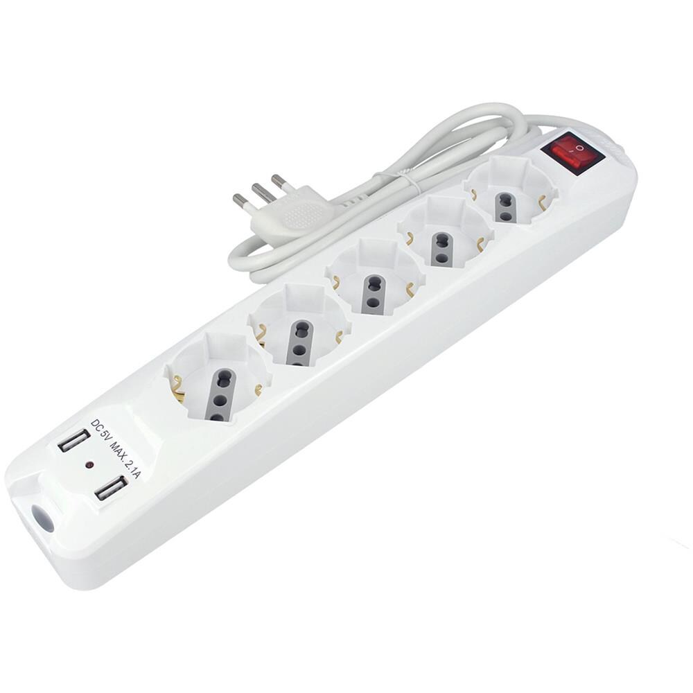 Multipresa Ciabatta 5 Posti Bipasso / schuko Presa Tedesca 10/16a + 2 Prese Usb Cavo 1,5mt Interruttore Luminoso - Sku 8715 - Foto 2