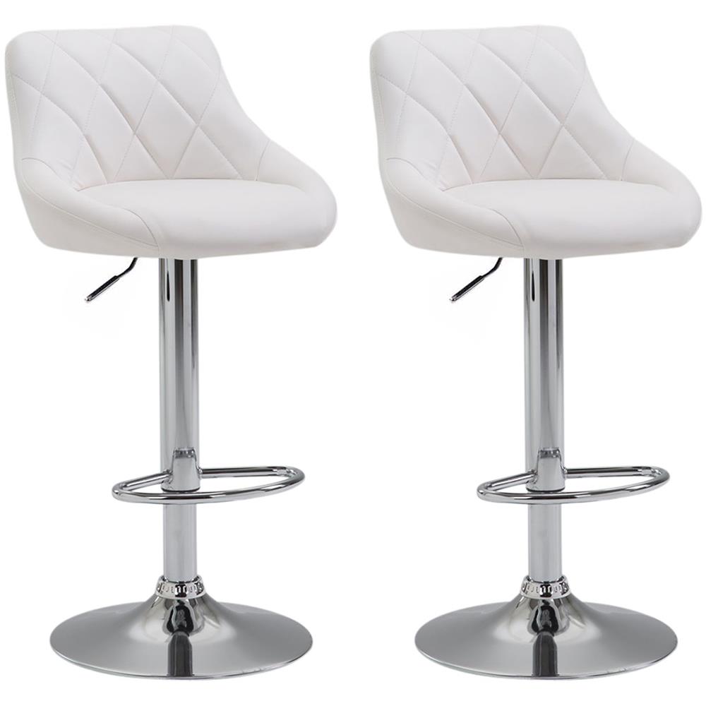 2X Sgabelli Design Lazio in Similpelle - Sedie Cucina Girevoli e Regolabili (83-104 cm) con Poggiapiedi I Sgabelli Bar Imbottiti (2 Pezzi) Bianco - Foto 1