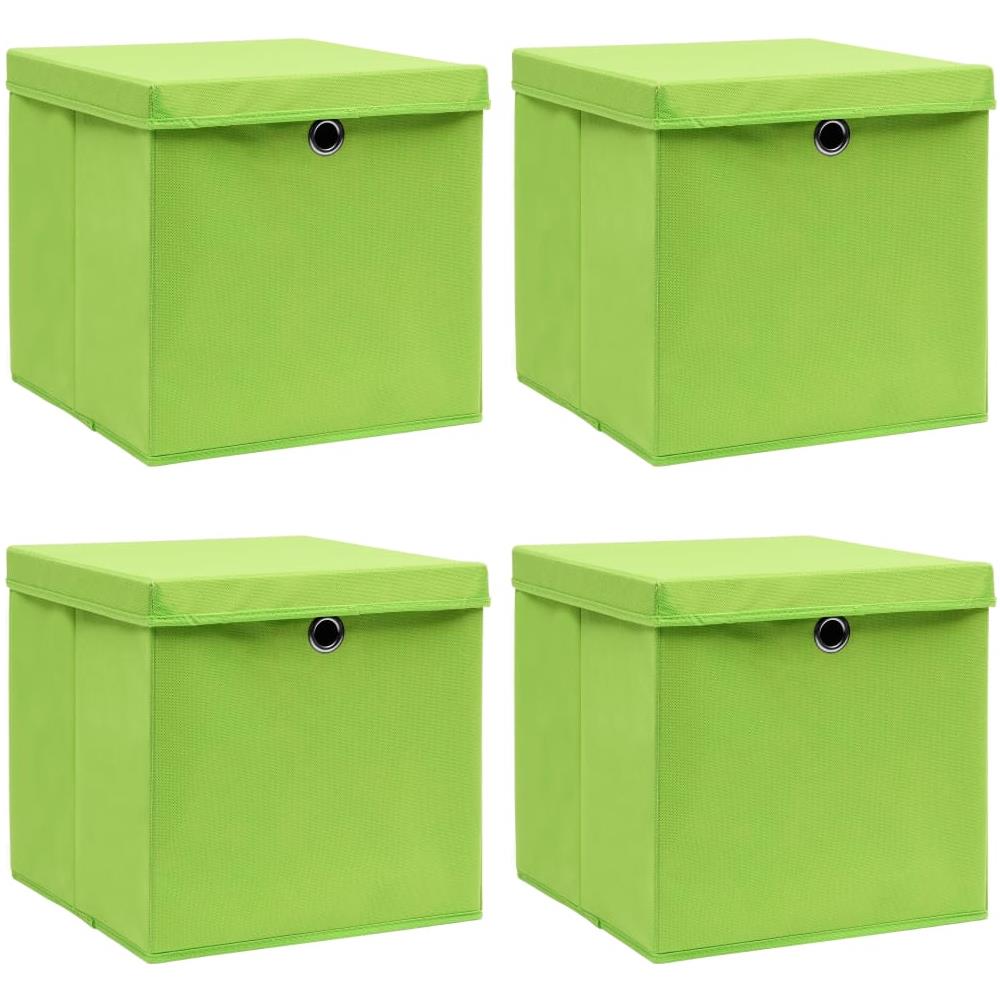 Scatole Portaoggetti con Coperchi 4pz Verdi 32x32x32 cm Tessuto - Foto 1