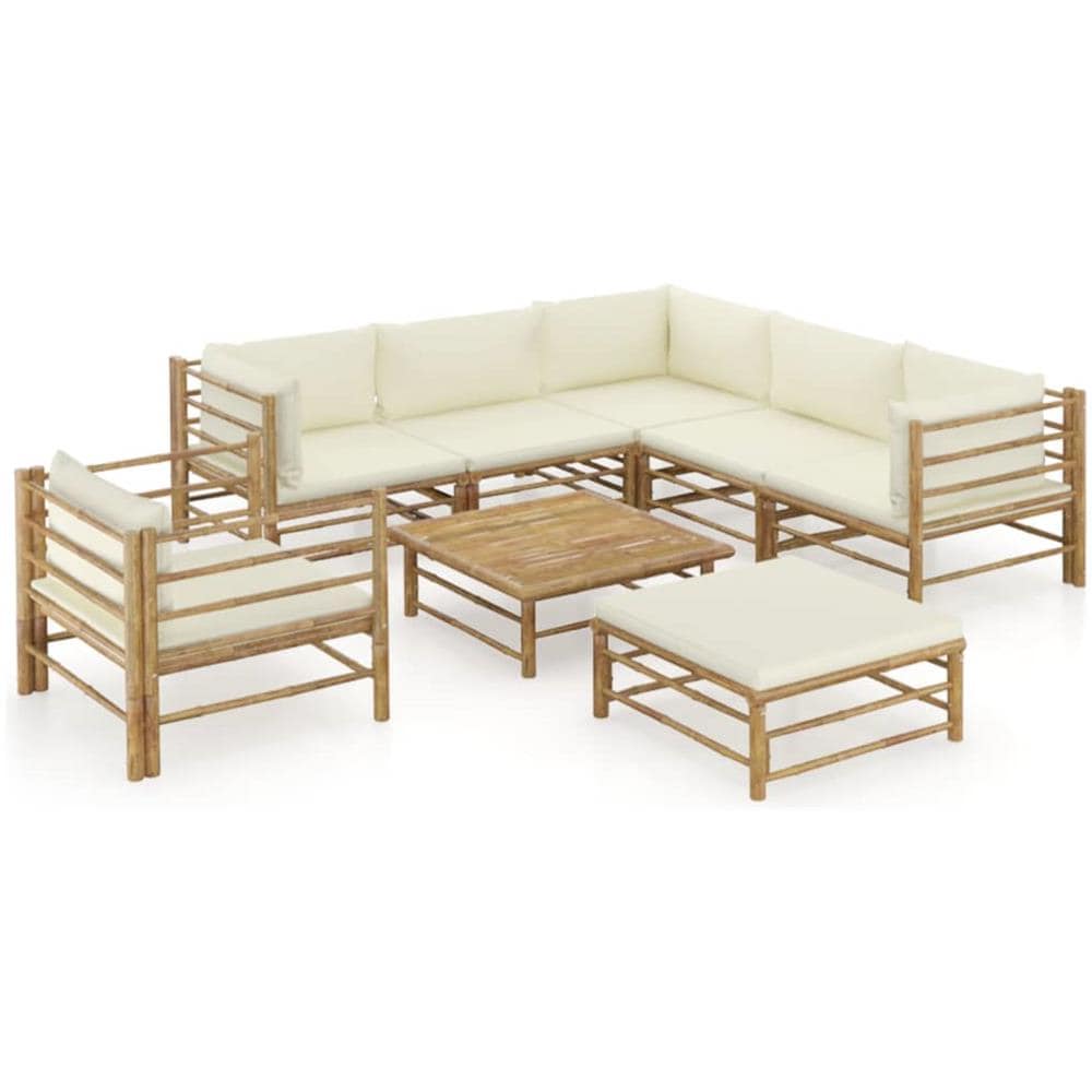 Set Divani Da Giardino 8 Pz Con Cuscini Bianco Crema In Bamb? - Foto 1
