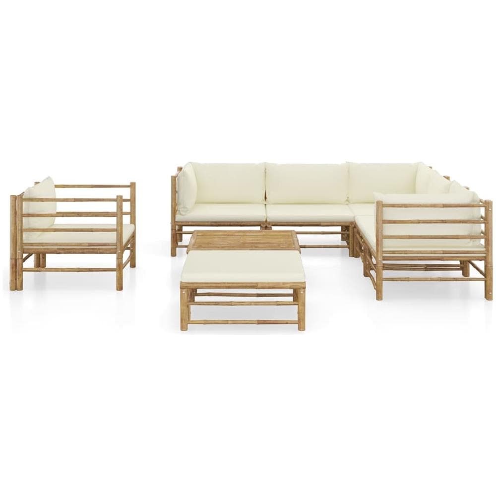 Set Divani Da Giardino 8 Pz Con Cuscini Bianco Crema In Bamb? - Foto 2