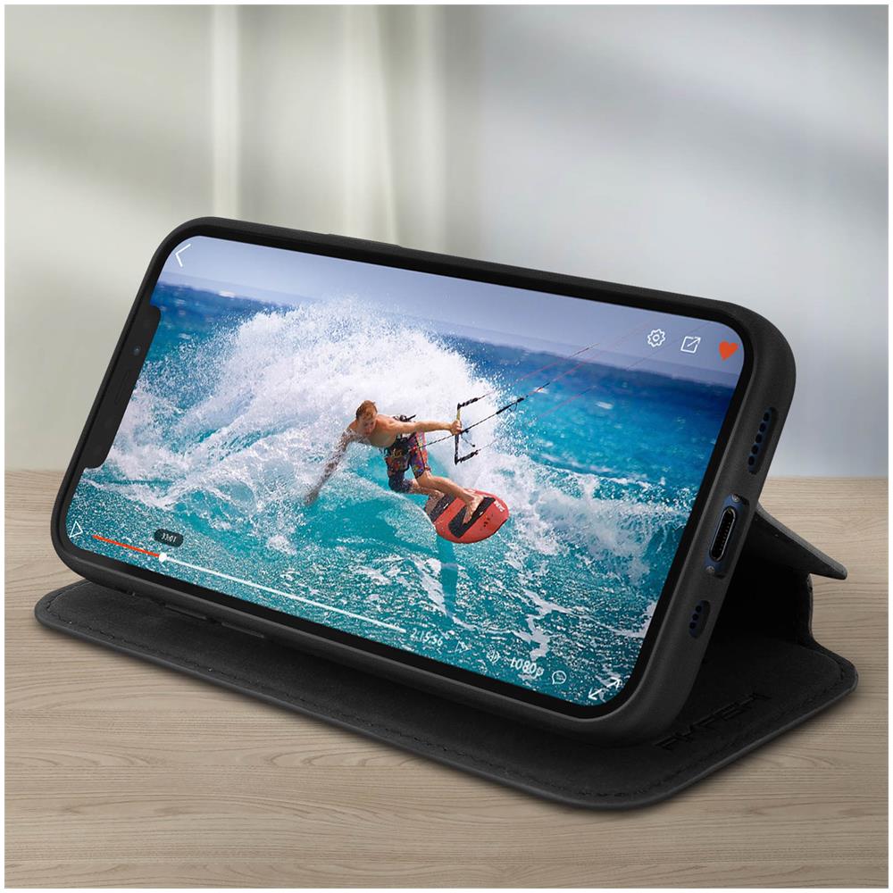 Custodia Per Iphone 12 Pro Max Portacarte Pelle Funzione Stand Nero - Foto 2