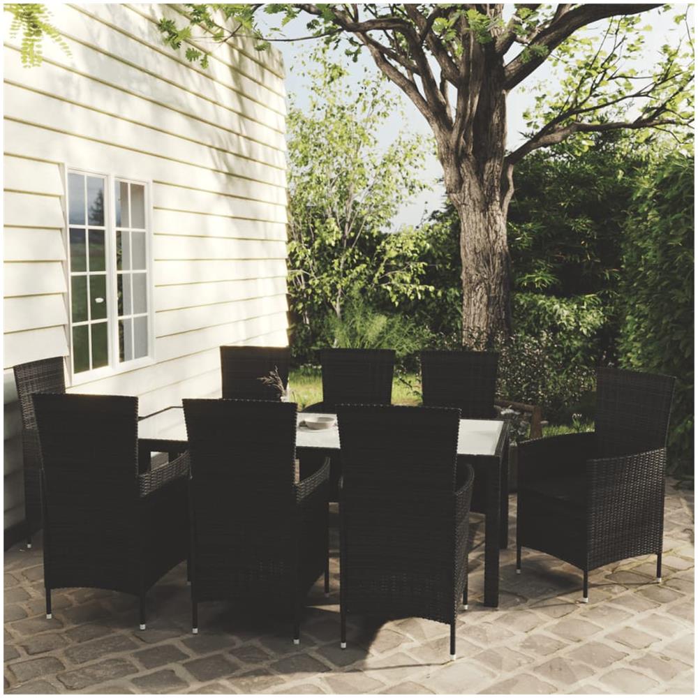 Set Mobili Da Giardino 9 Pz Con Cuscini In Polyrattan Nero - Foto 1