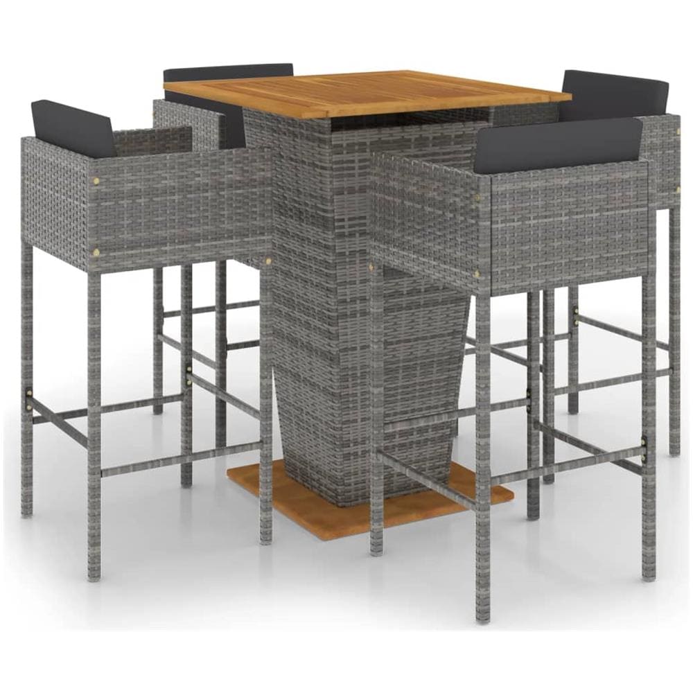 Set Da Bar Da Giardino 5 Pz Con Cuscini In Polyrattan Grigio - Foto 2
