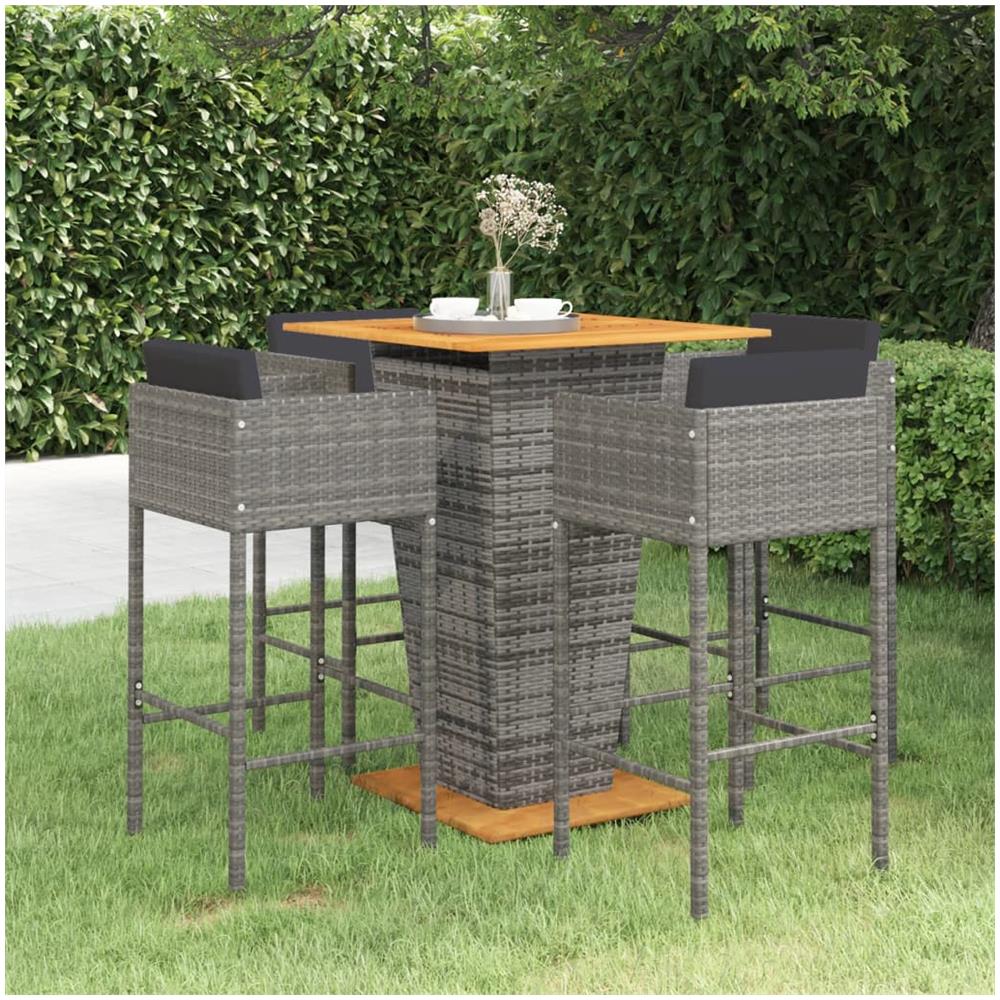 Set Da Bar Da Giardino 5 Pz Con Cuscini In Polyrattan Grigio - Foto 1