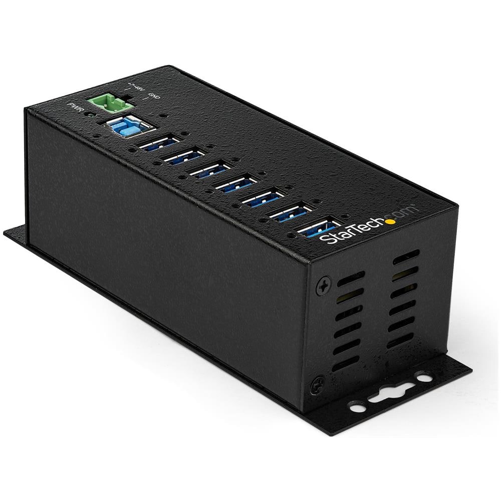 Hub USB a 7 porte con adattatore di alimentazione - Protezione contro le sovratensioni - Hub di trasferimento dati USB 3.0 industriale in metallo - Montaggio su guida DIN, a parete o su scrivania - Hub USB 3.1 Gen 1 ad alta velocità da 5 Gbps - Foto 1