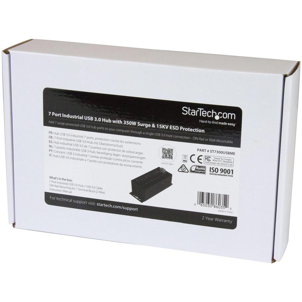 Hub USB a 7 porte con adattatore di alimentazione - Protezione contro le sovratensioni - Hub di trasferimento dati USB 3.0 industriale in metallo - Montaggio su guida DIN, a parete o su scrivania - Hub USB 3.1 Gen 1 ad alta velocità da 5 Gbps - Foto 5