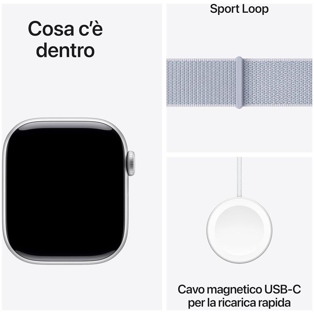 Watch Series 10 GPS Impermeabile 50m Always-On Retina LTPO3 1,92" 64GB Bluetooth 5.3 Wi-Fi UWB ECG Fitness Tracker 42mm Aluminium Argento con Cinturino Sport Loop Nuvola Azzurra One Size - Foto 3