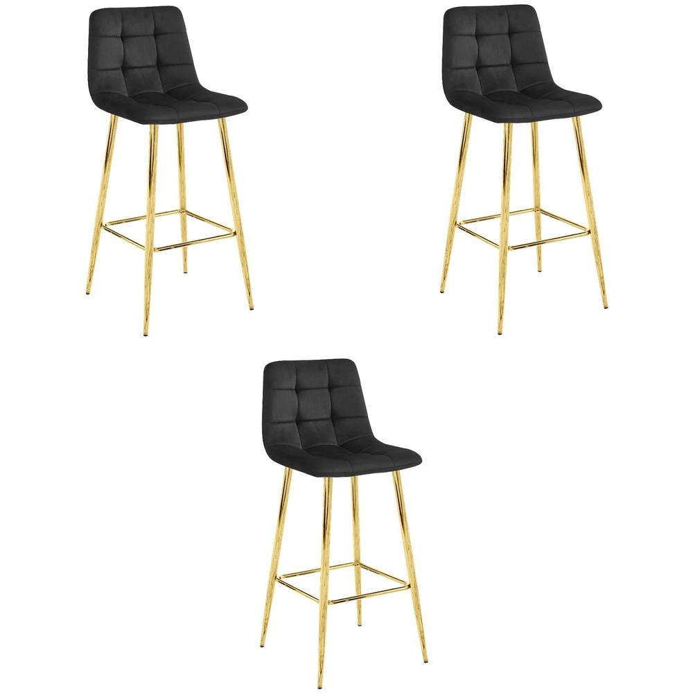 Sgabello Valora TEOTO in velluto nero con gambe dorate x3 - Foto 1